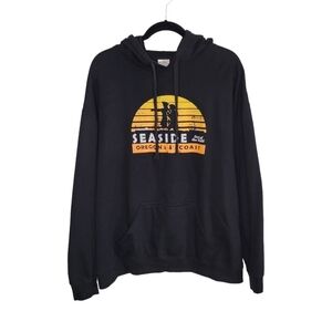 Men's Seaside Oregon Coast Lewis & Clark Logo Pullover Hoodie Size XL Black